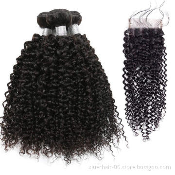 Virgin Brazilian Hair Organic Curl Hair Weave 3 Pieces Lot Organic Human Hair Bundles With Top Lace Closure